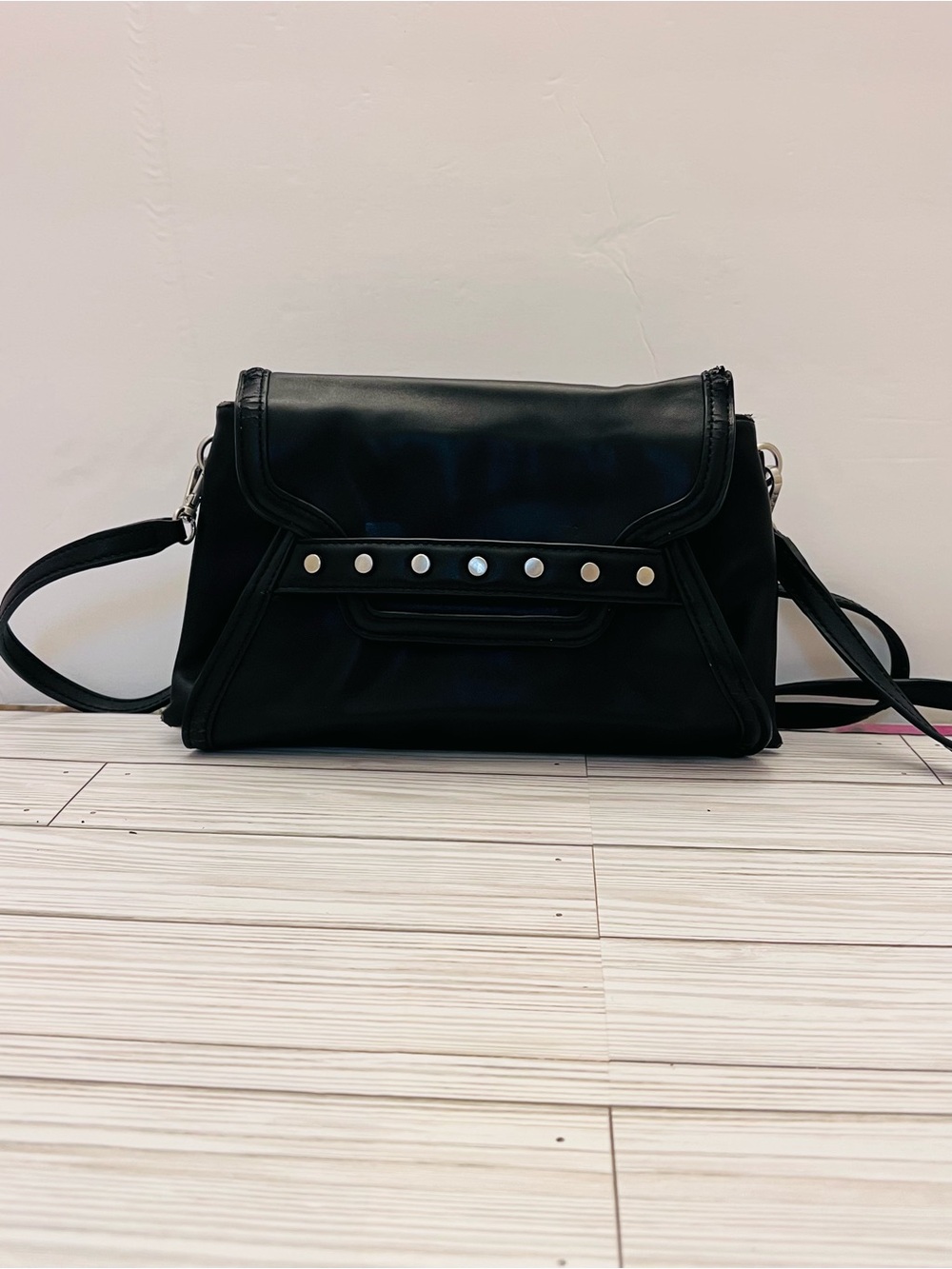 Sam Edelman Convertible Crossbody Bag Magnetic Closure Black Silver